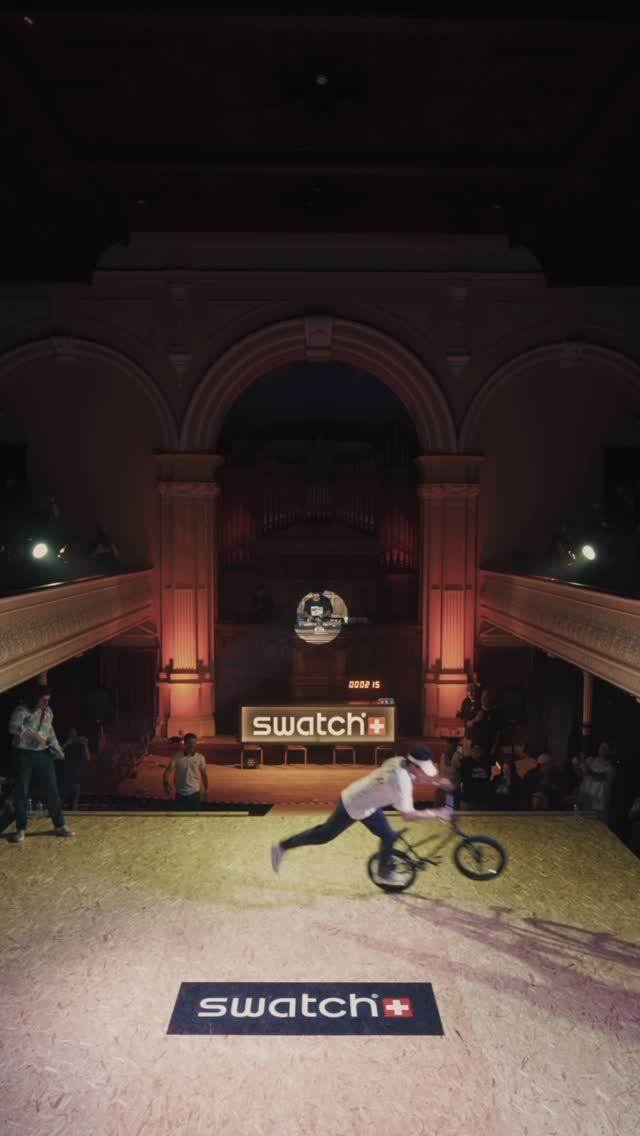 Instagram post by @matthiasdandois for Swatch. Caption reads: Matthias Dandois sets the stage and the vibe for....