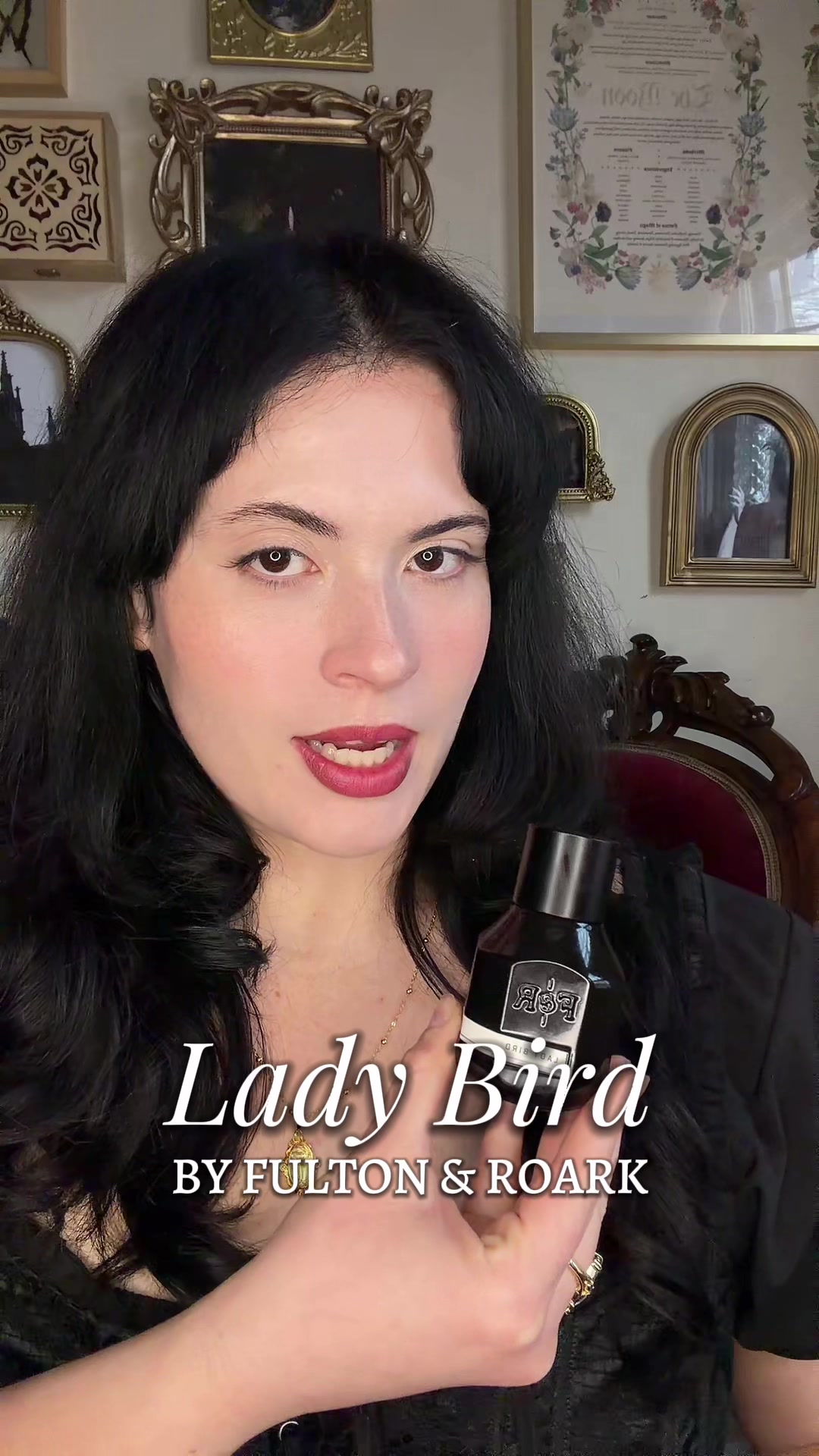 TikTok post by @thewolfinlace for Fulton & Roark. Caption reads: [...] 🕯️ Let’s talk about Lady Bird from @Fulton....