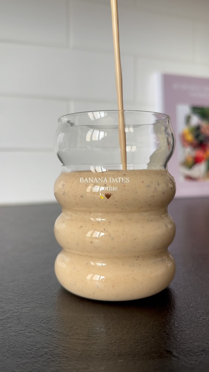 Instagram post by @_foodbyk for Protein World. Caption reads: HIGH PROTEIN BANANA DATES SMOOTHIE....