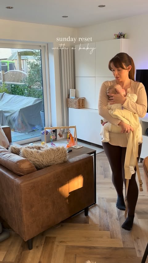 Instagram post by @hall_at_home for Minky Homecare. Caption reads: When the baby won’t be put down 🤭

Luckily she....