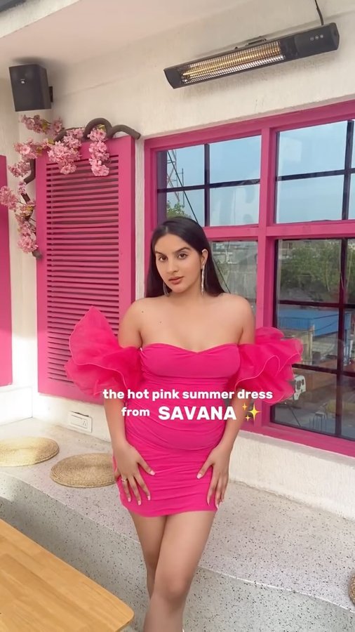 Instagram post by @aashnaa24_ for Urbanic. Caption reads: pretty in pink 💘

dress: @savanabyurbanic 
dress....