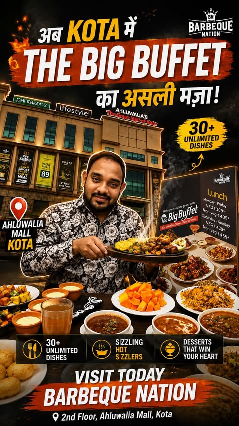 Instagram post by @kotacitynow for Barbeque Nation. Caption reads: [...] Sizzler Special Menu is here at Barbeque....