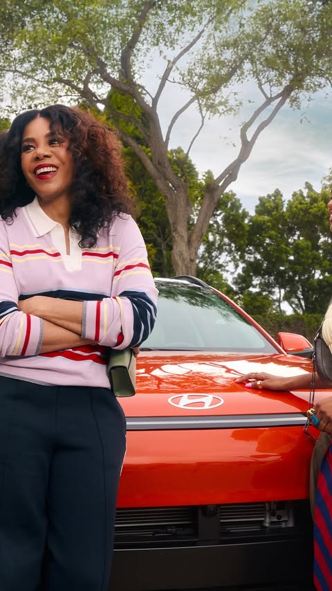 Instagram post by @morereginahall for Hyundai Worldwide. Caption reads: #HyundaiPartner Getting out of tight parking spots....