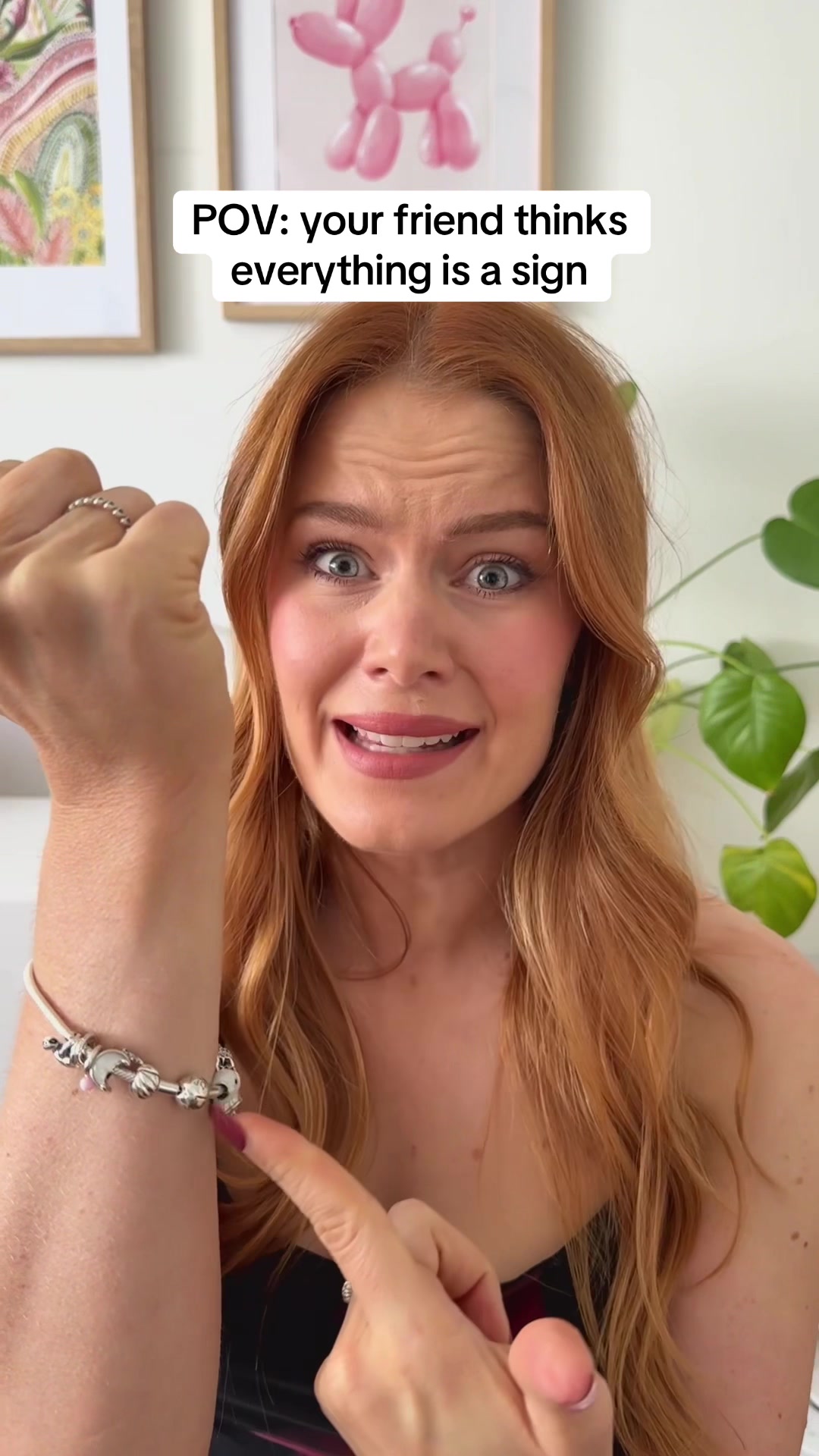TikTok post by @maddy_macrae_ for Pandora. Caption reads: POV: your friend's Pandora bracelet is a vision....
