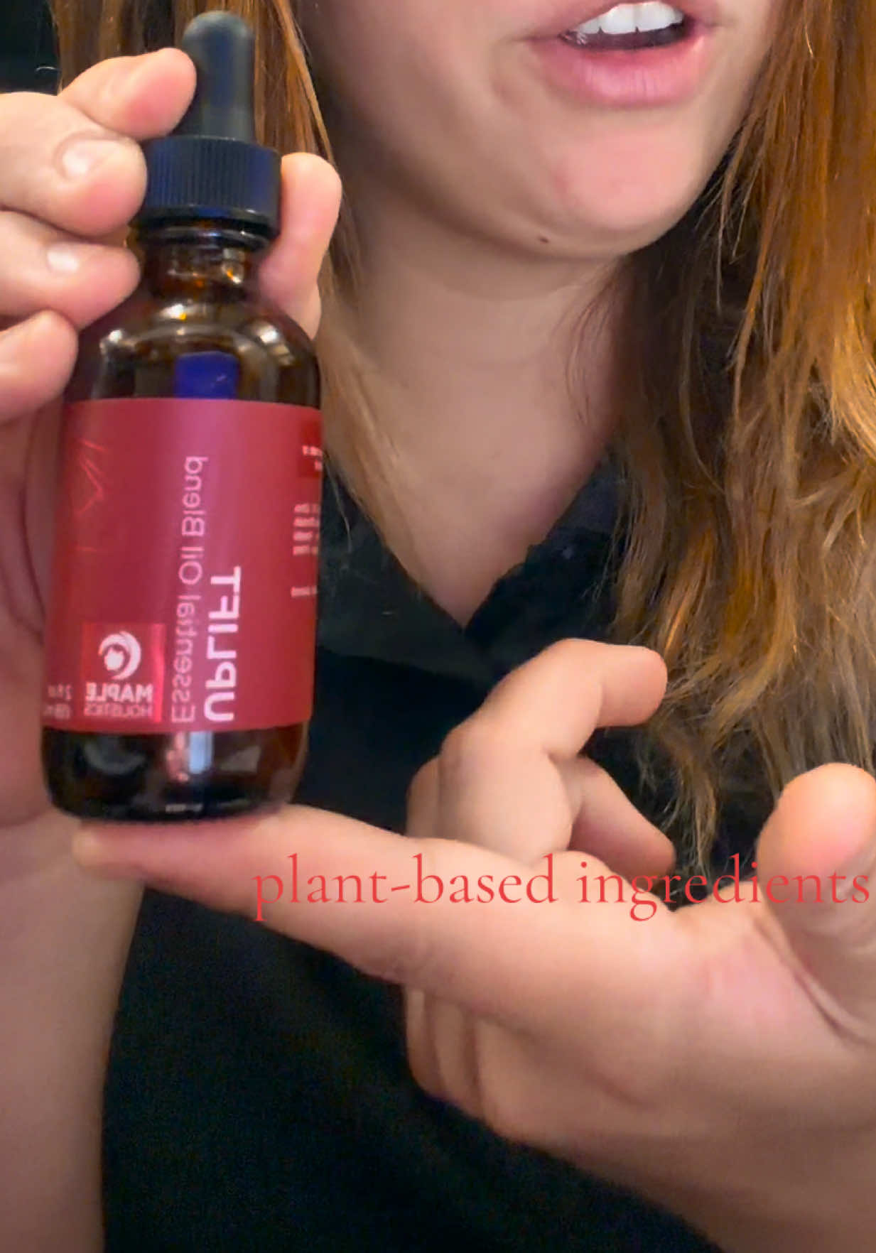 TikTok post by @kk.baltazar for Maple Holistics. Caption reads: [...] this essential oil blend from Maple....