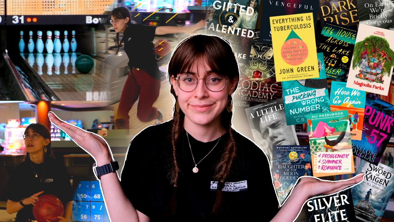 YouTube post by @newlynova for Saily. Caption reads: bowling to determine what i read this summer. yes....