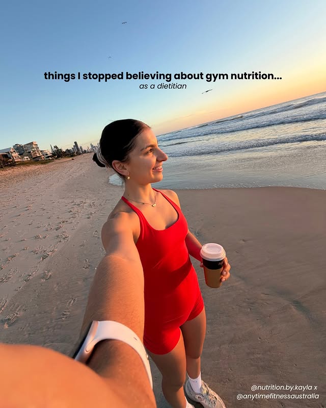 Instagram post by @nutrition.by.kayla for Anytime Fitness. Caption reads: [...] in the gym. In collaboration with....