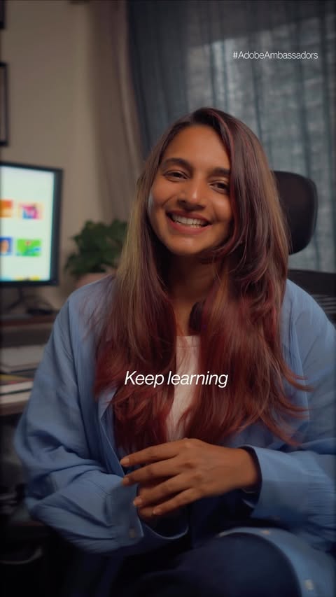 Instagram post by @roshagulla for Adobe. Caption reads: [...] journey. 🙌 That’s why I love that Adobe....
