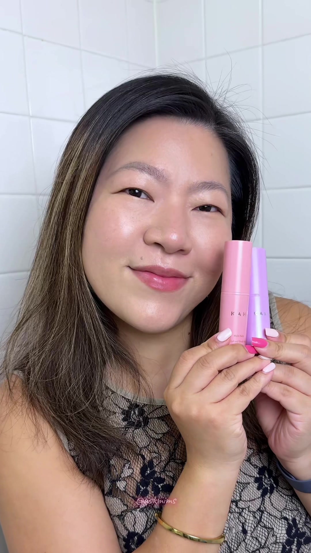 TikTok post by @askmims for KAHI US. Caption reads: [...] Eye Balm duo to hydrate and firm skin! @KAHI....
