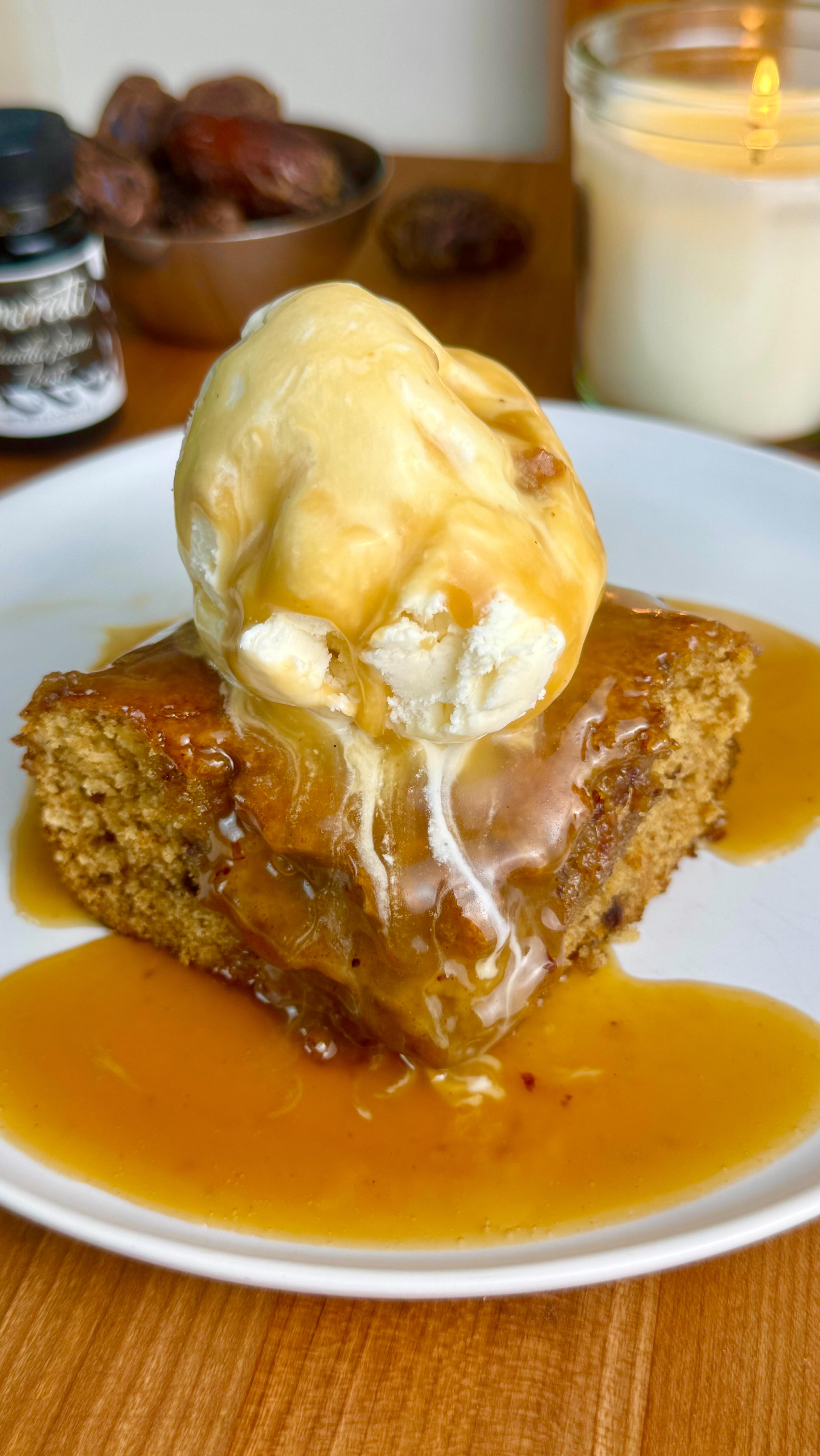 Instagram post by @recipeincaption for Amoretti. Caption reads: Simple Sticky Toffee Pudding 🤎🍯

Comment....