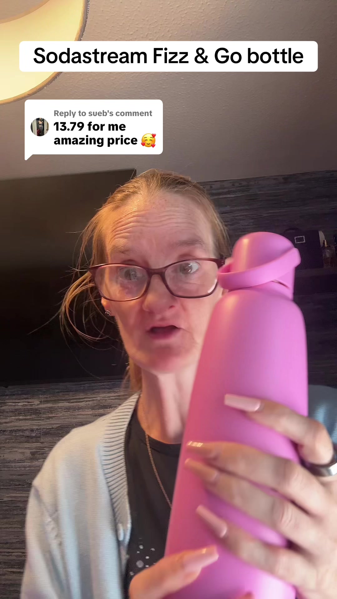 TikTok post by @burleighn for SodaStream. Caption reads: Replying to @sueb Sodastream Fizz & Go 0.9L....