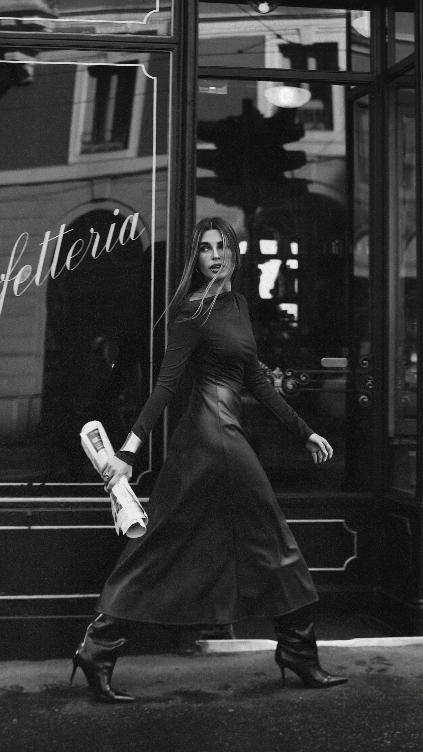 Instagram post by @estefaniaabernal for Imperial Fashion. Caption reads: Walking into Fashion Week in autumn colors 🤎....