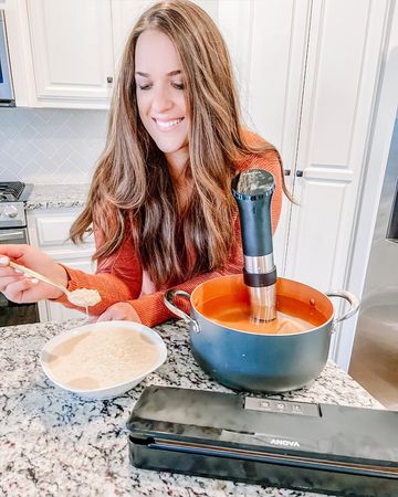 Instagram post by @sarahscoop for Anova Culinary. Caption reads: [...] am excited to share the scoop on the....