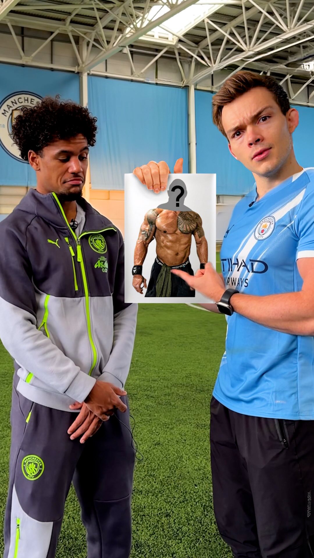 Instagram post by @stanbrowney for Manchester City. Caption reads: Can you guess the celebrity by only the body? 🤔.