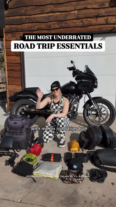Instagram post by @ridetofood for Progressive Insurance. Caption reads: #ad What is the most underrated travel essential....