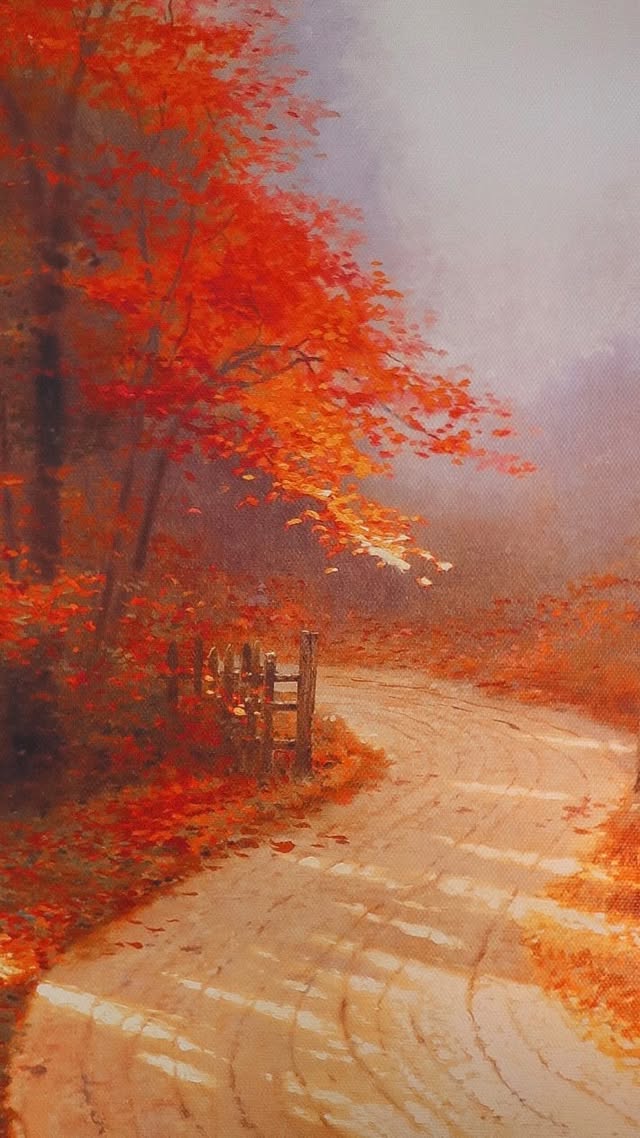 Instagram post by @coffeeandconfettimom for Thomas Kinkade Studios. Caption reads: 🍂Embracing my favorite time of year as the trees....