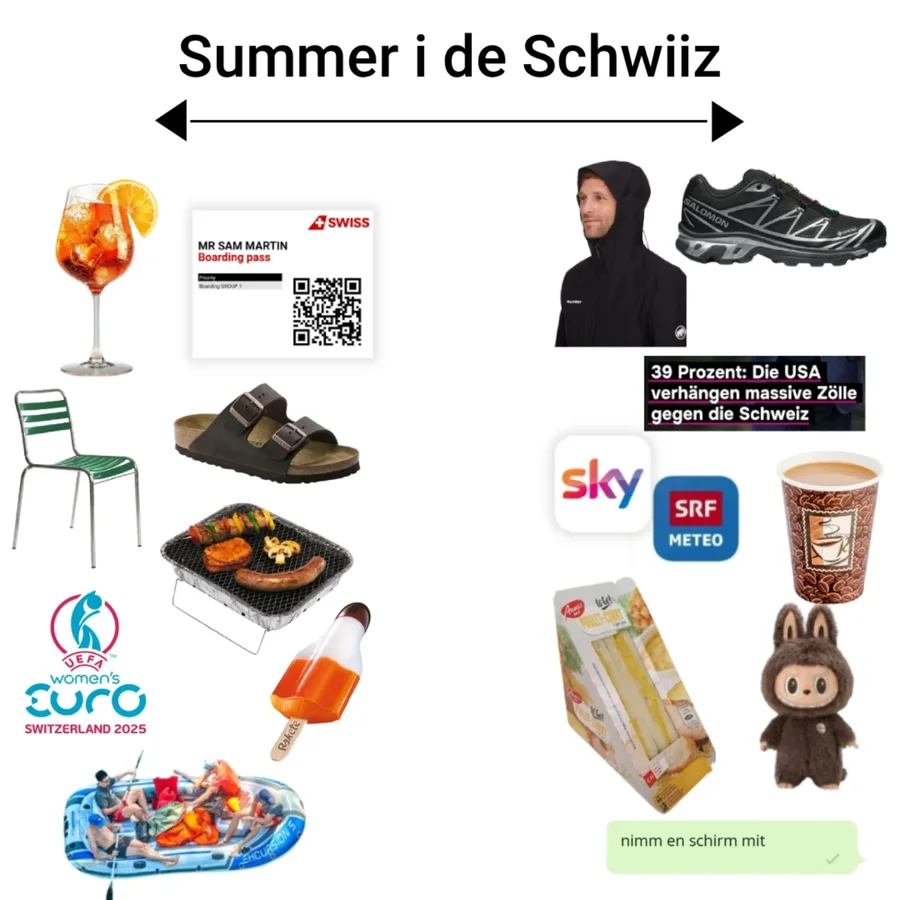 Instagram post by @hajdgenoss for Sky Show Schweiz. Caption reads: Mini top Serie für de Summer (ussert Meteo) chasch....