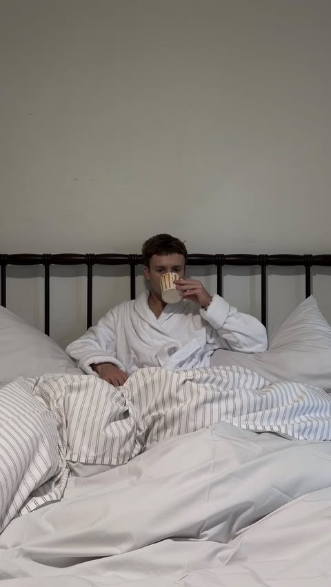 Instagram post by @cameronfield_ for Brooklinen. Caption reads: Best in bed with @brooklinen - I love getting back....