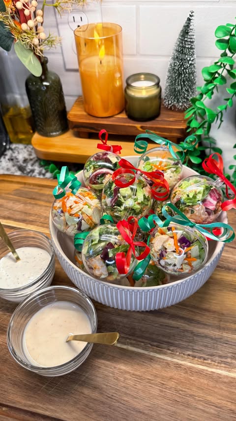 Instagram post by @cookwithauds for Taylor Farms. Caption reads: these salad ornaments are a fun, festive way to....