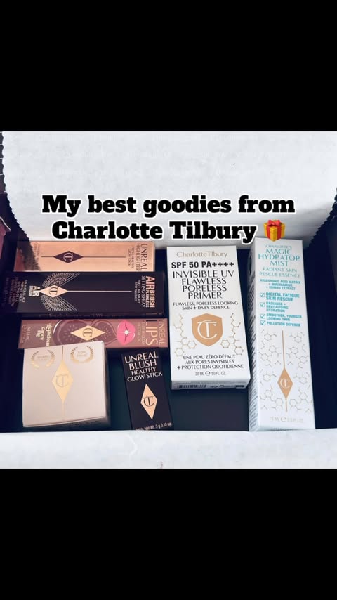 Instagram post by @kristinek.ugc for Social Pineapple. Caption reads: Unboxing 🎁❤️ goodies from Charlotte Tilbury ❤️....