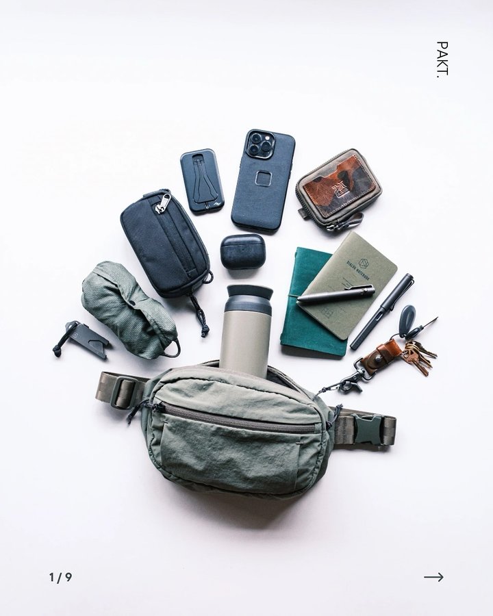 Instagram post by @boat.stop.edc for Pakt Bags. Caption reads: Pakt Stash Part 1: I got the chance to test out....