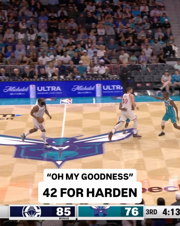 Instagram post by @laclippers for NBA. Caption reads: The Beard’s 4-point play gives him 42 midway....