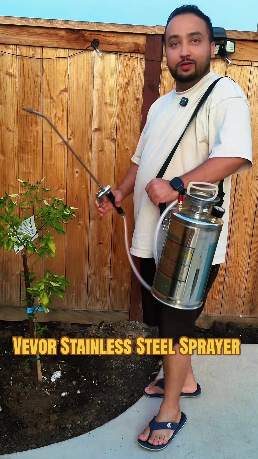 TikTok post by @roshan.sushmita for Vevor Outdoor Store US. Caption reads: A better way to handle your spraying tasks. 🌱💦....