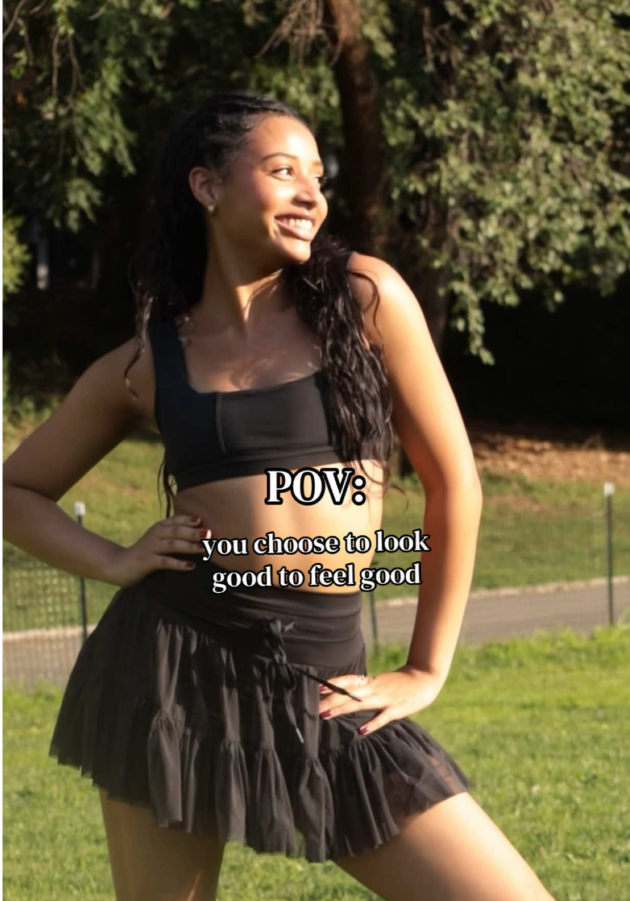 TikTok post by @allievictorian for POPFLEX. Caption reads: wearing @POPFLEX Active Pirouette Skort: Medium &....