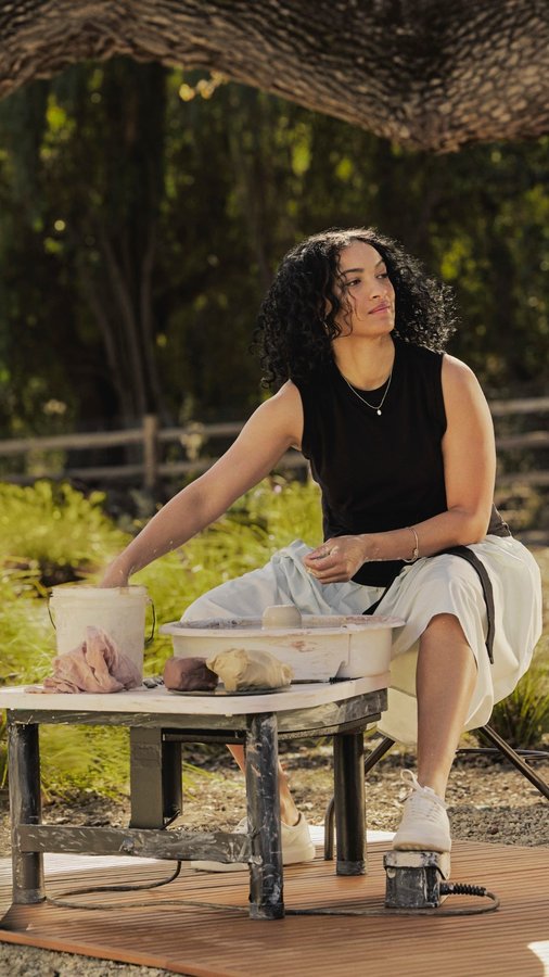 Instagram post by @lollylollyceramics for Allbirds. Caption reads: Go behind the scenes with ceramicist Lalese Stamps....