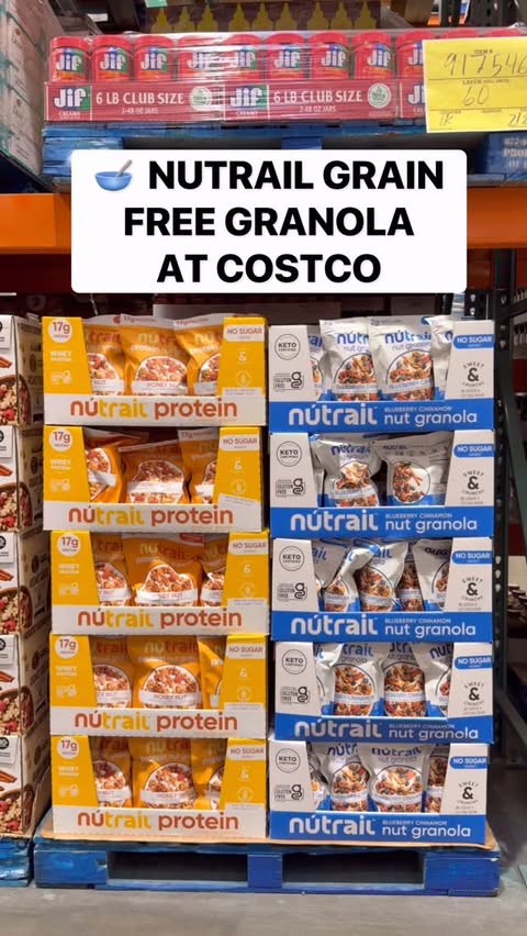 Instagram post by @costcobuys for nūtrail. Caption reads: @nutrail Grain-Free Granola is such a good @costco....