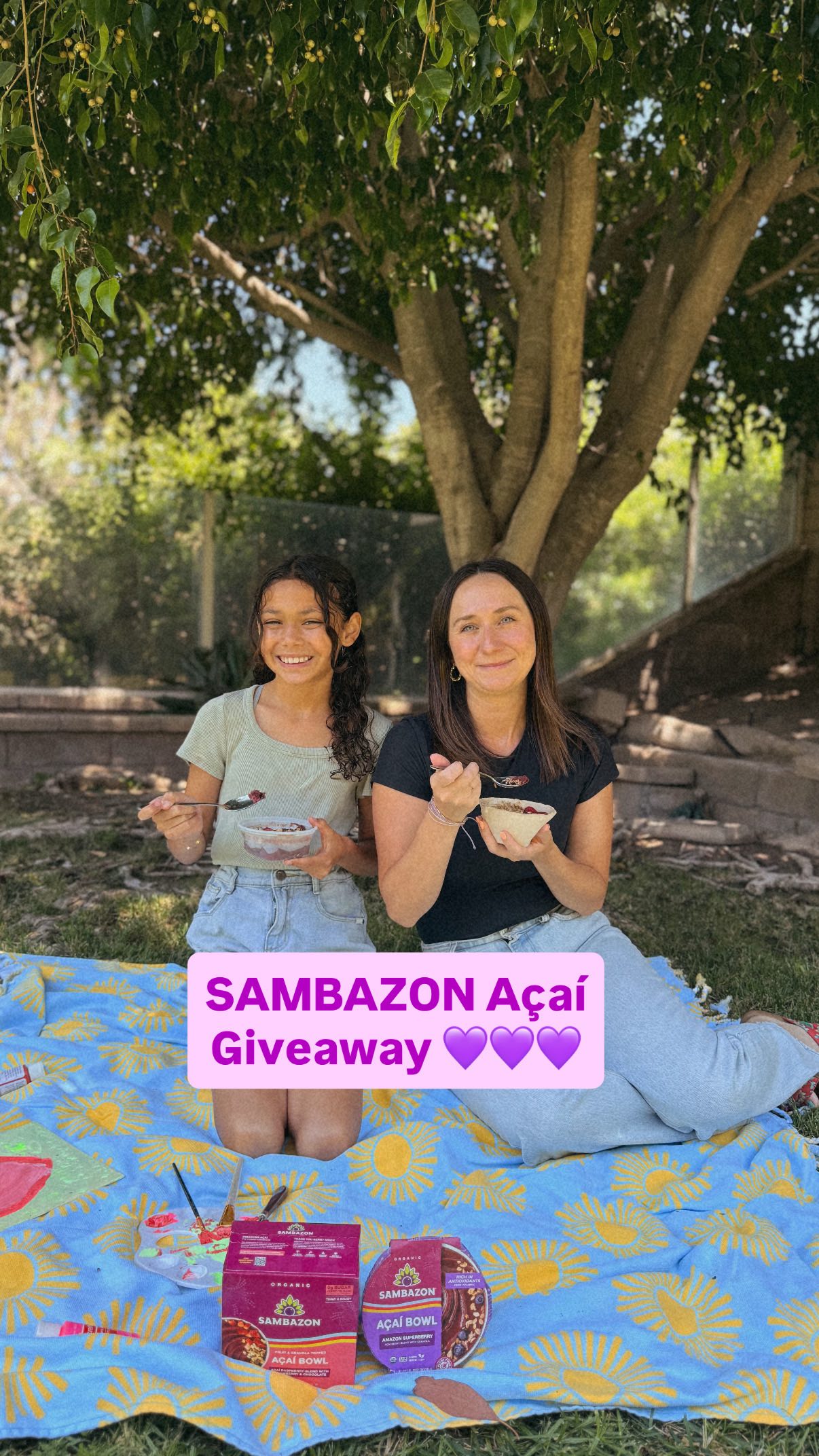 Instagram post by @aly.andco for SAMBAZON. Caption reads: The perfect mommy + me date! ++ a @sambazon açaí....