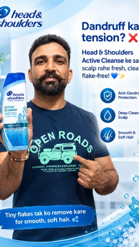 Instagram post by @nitinbagri.king for Head & Shoulders North America. Caption reads: Dandruff ka tension? ❌ Head & Shoulders Active....