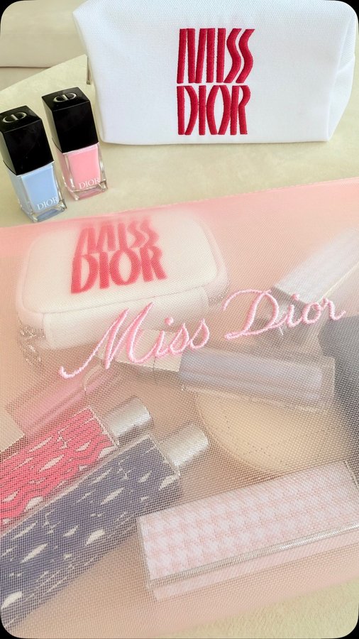 Instagram post by @jenniferlovescouture for Into The Gloss. Caption reads: Miss Dior gift with purchase. Dior pink mesh large....