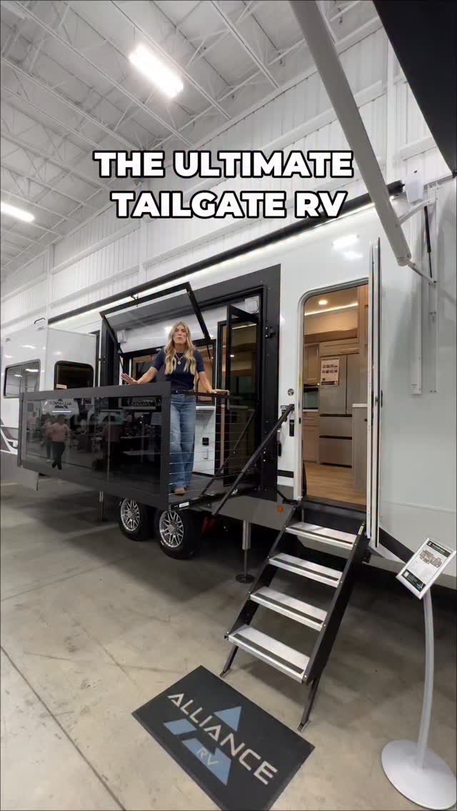 Instagram post by @trishsuhr for Camping World. Caption reads: my kind of tailgate 🏈

🚐 2026 Alliance Paradigm....