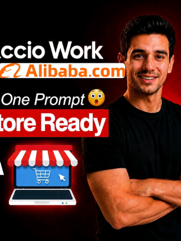 TikTok post by @creators.hustle for Accio. Caption reads: Accio Work just sourced a real Alibaba [...].
