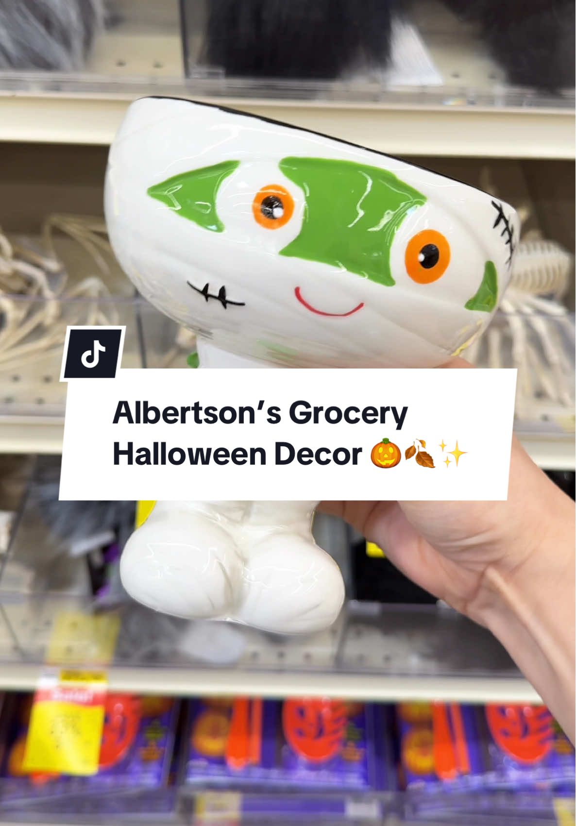TikTok post by @theholidayclassics for Albertsons. Caption reads: Some of @Albertsons Halloween decor this year....