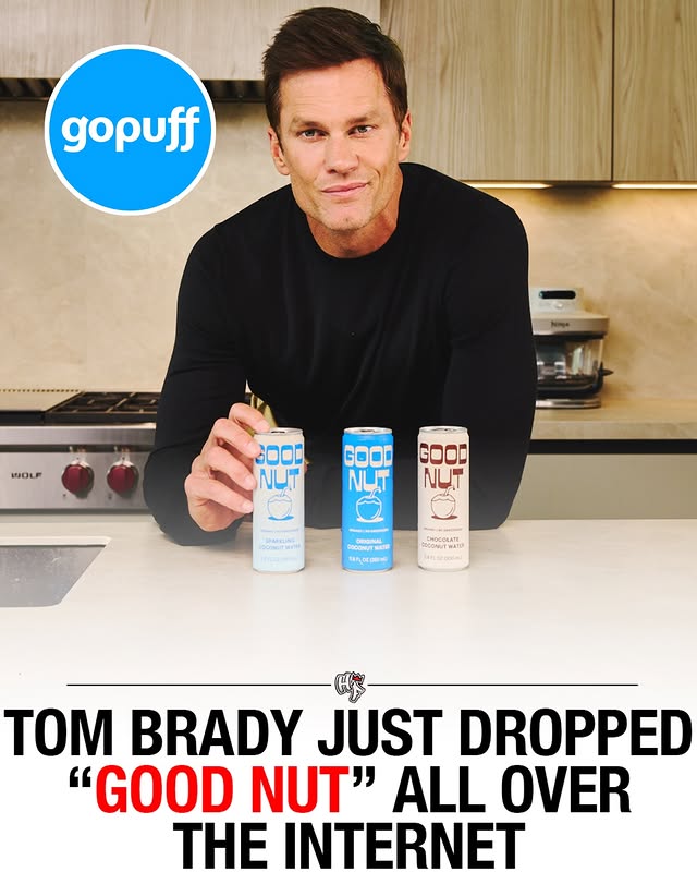 Instagram post by @thehoodsfinest for Gopuff. Caption reads: [...] a sip of Tom Brady’s “Good Nut” ⁉️👀 @GoPuff....