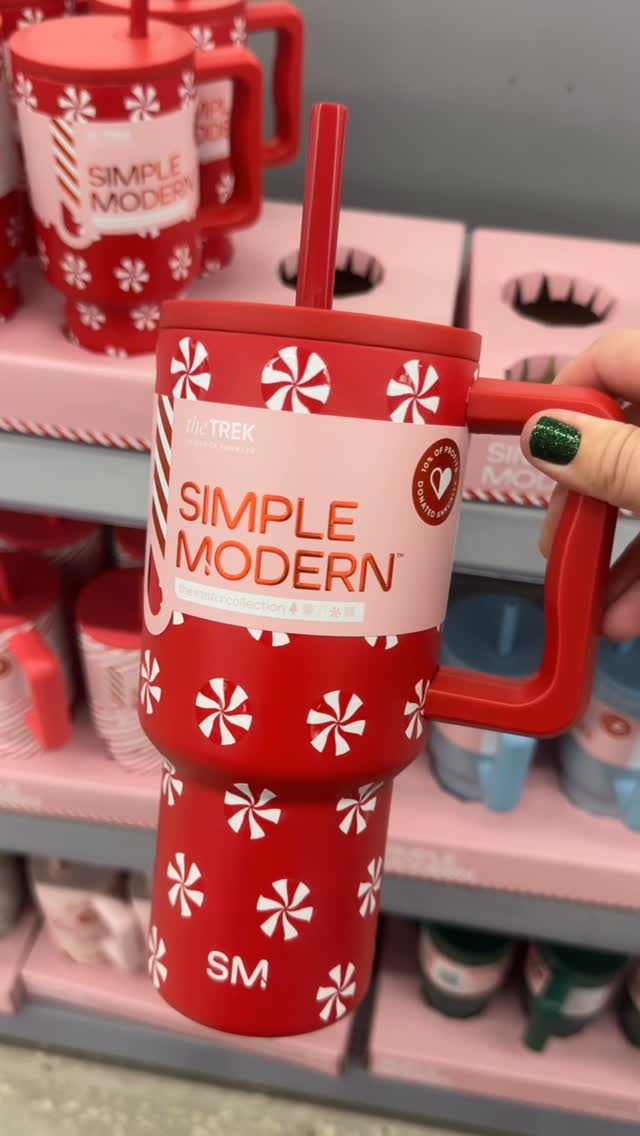 Instagram post by @trendyfavefinds for Simple Modern. Caption reads: Simple Modern Christmas tumblers under $25!....