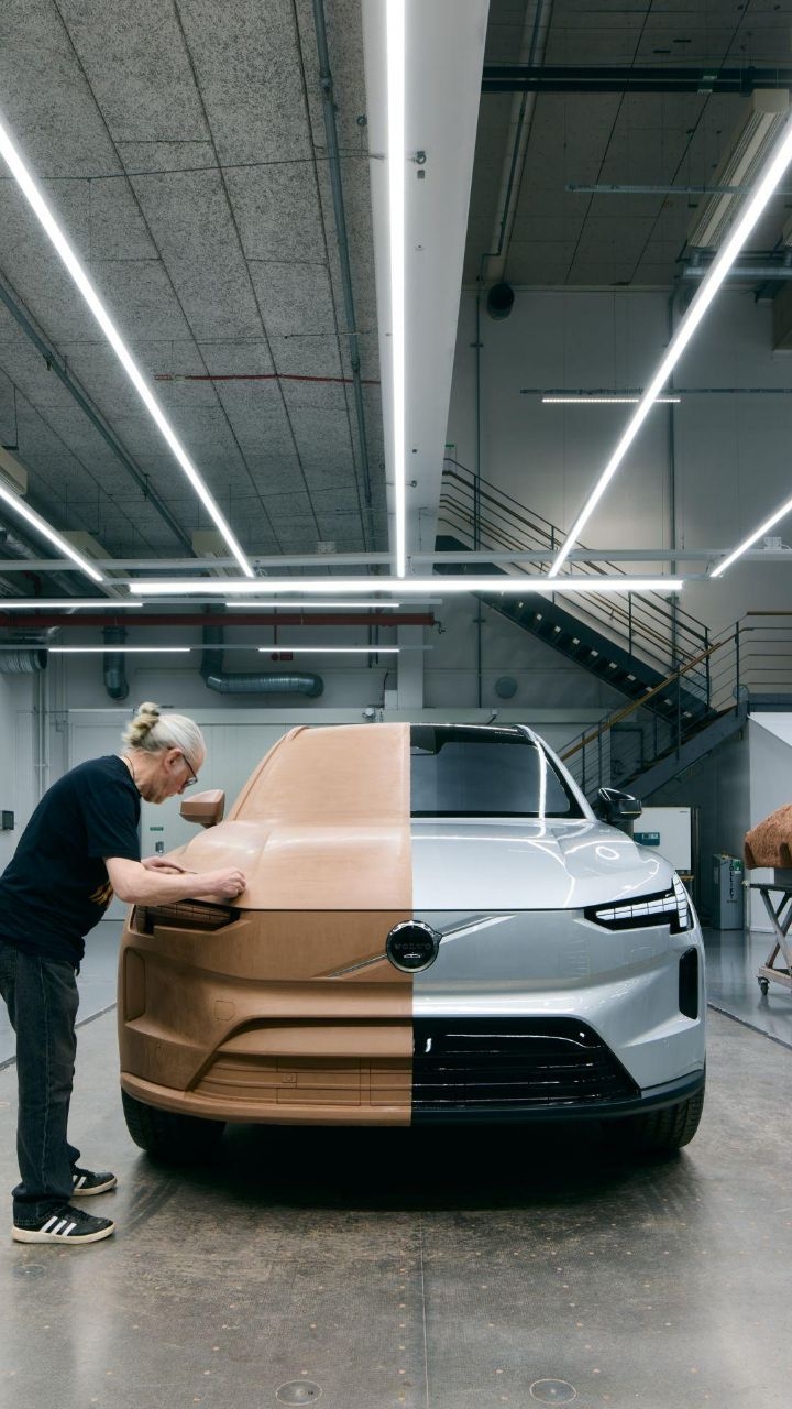 Instagram post by @eugenegalison for Volvo Cars. Caption reads: Inside Volvo's secret clay studio in Gothenburg,....