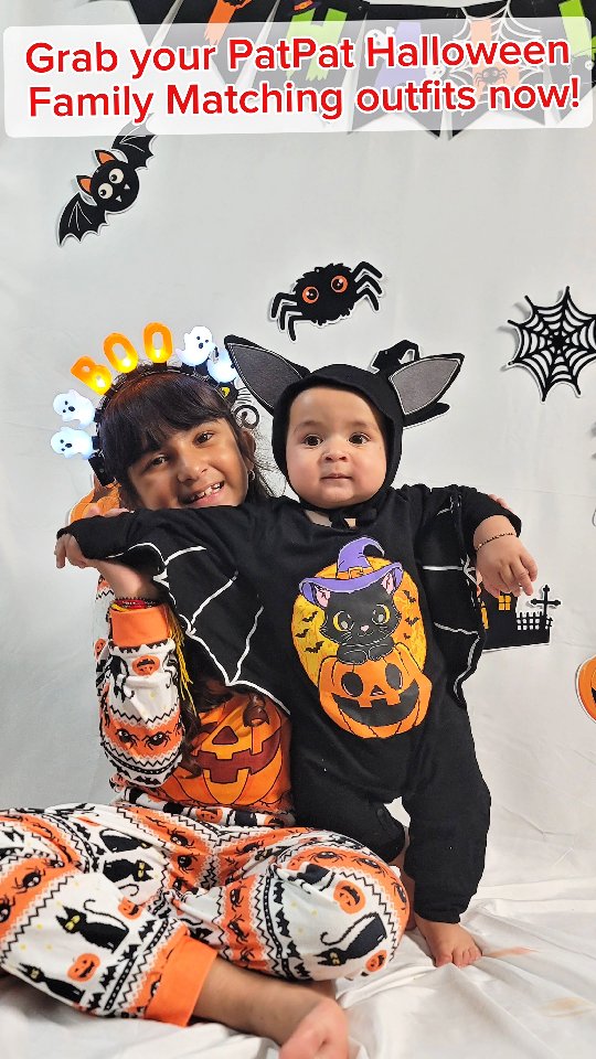 Instagram post by @aavya_kaushik for Patpat. Caption reads: Grab your PatPat Halloween Family Matching outfits....