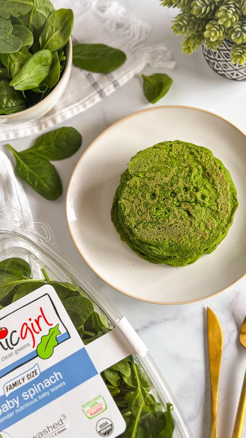 Instagram post by @jackfruitfulkitchen for organicgirl. Caption reads: stack up your greens and luck with these spinach....