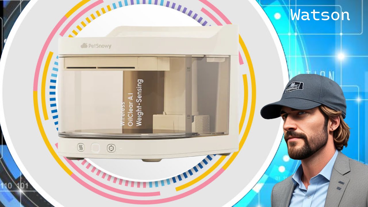 YouTube post by @WatsonsReviews for PetSnowy. Caption reads: PetSnowy Sensing Pet Water Fountain For The [...].