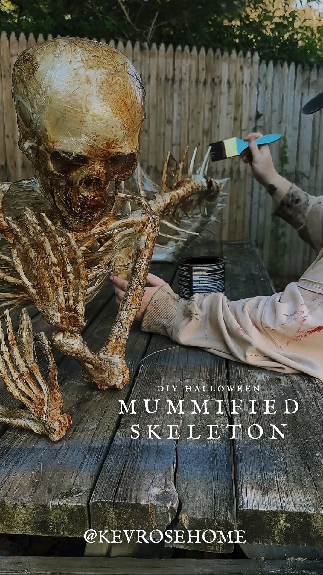 Instagram post by @kevrosehome for Wagner SprayTech. Caption reads: DIY MUMMIFIED SKELETON 💀⚰️🔥

Your average....