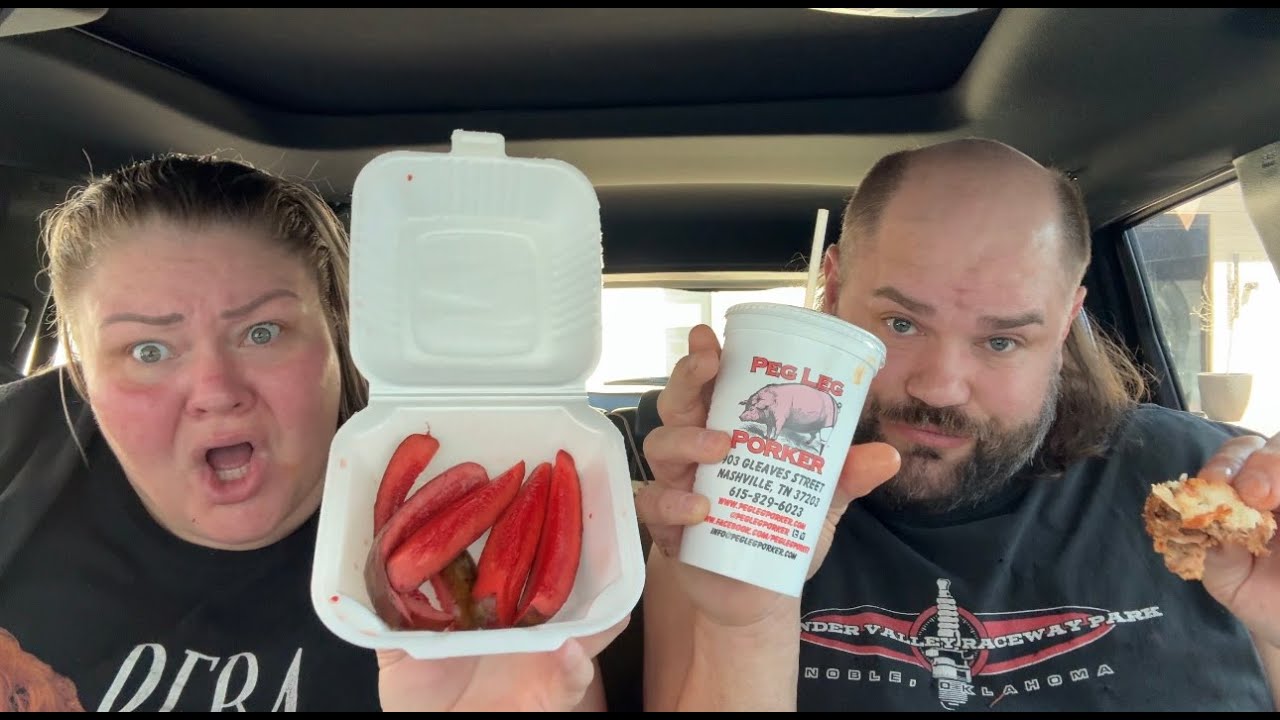 YouTube post by @ChelcieLynn for AdamAndEve.com. Caption reads: BBQ Mukbang w/ Darryl (Kool-aid Pickles?).