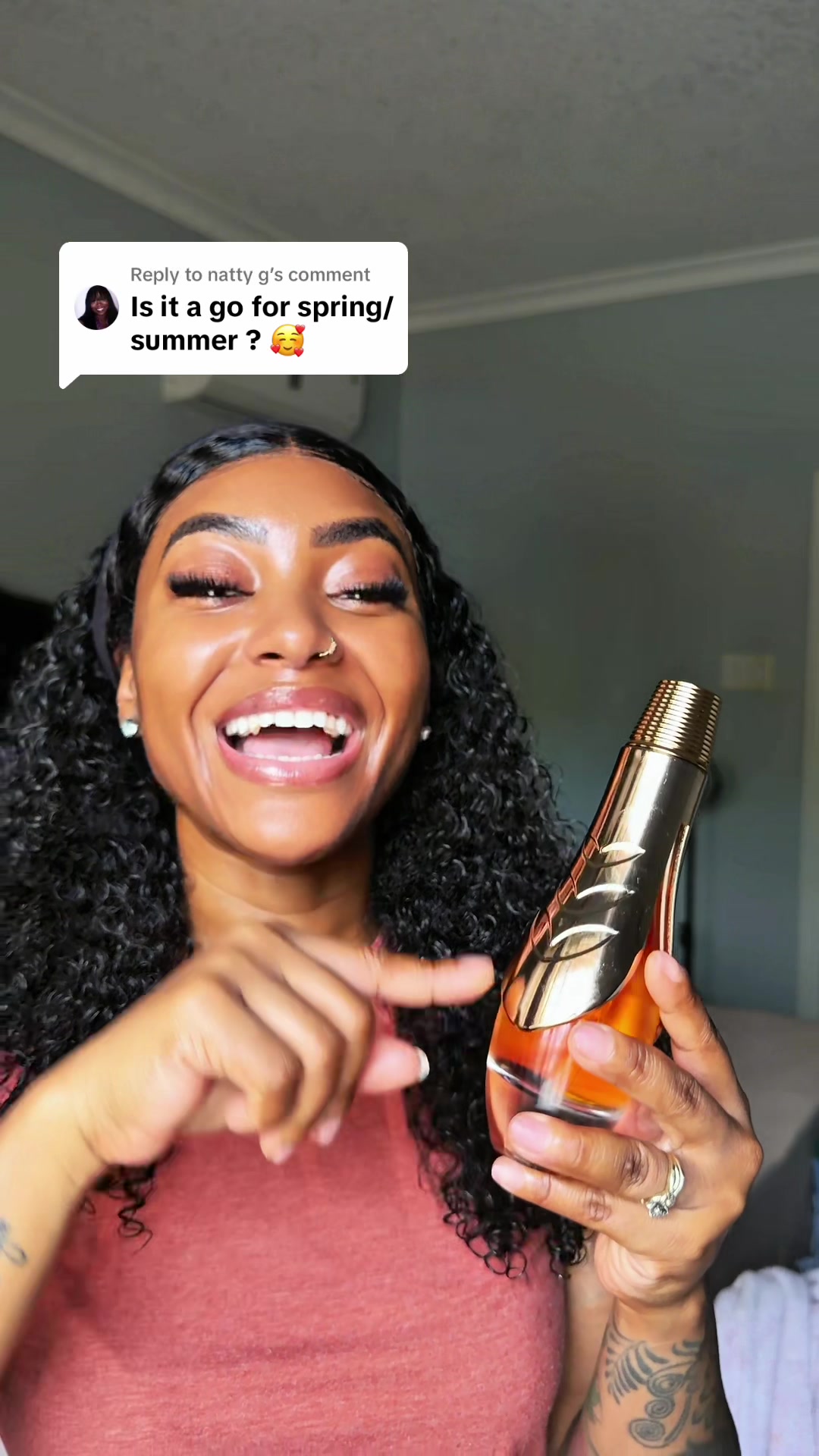 TikTok post by @petite3ssence for Beauty House. Caption reads: [...] a smooth elegant perfume @LATTAFA USA....