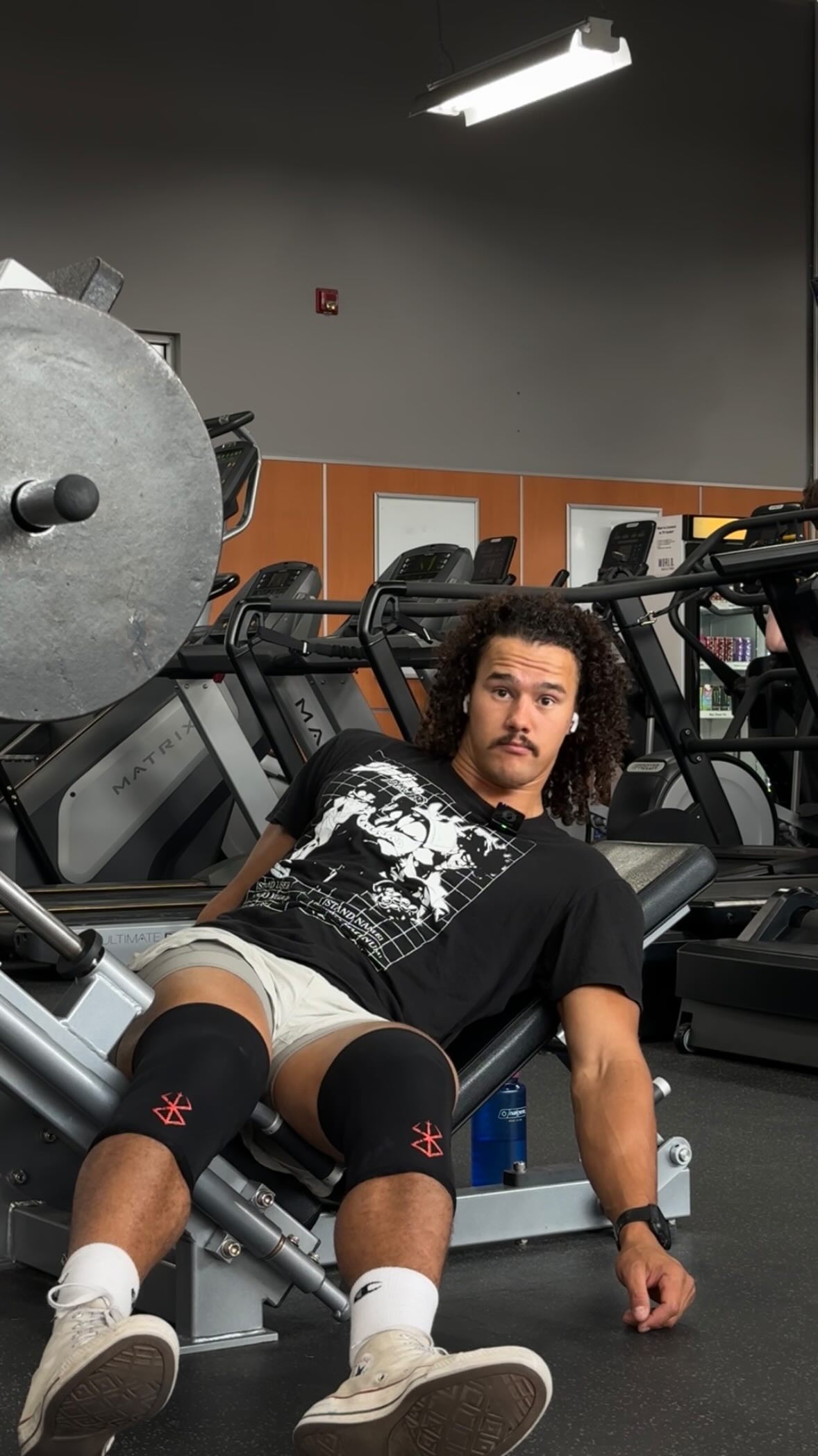 Instagram post by @jacobkalashnikoff for Village Hidden in Iron. Caption reads: Max leg press @villagehiddeniniron new knee....