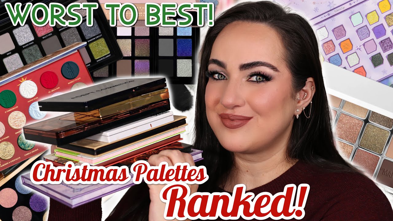 YouTube post by @PattyAlonso for Nomad Cosmetics. Caption reads: RANKING EVERY CHRISTMAS PALETTE 🎄 | 2025 Edition.
