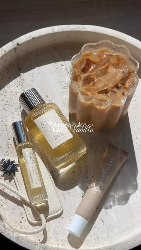 Instagram post by @coffeewithaman for Summer Fridays. Caption reads: New from @summerfridays, a PERFUME! 🍨🤍☀️ Notes:....