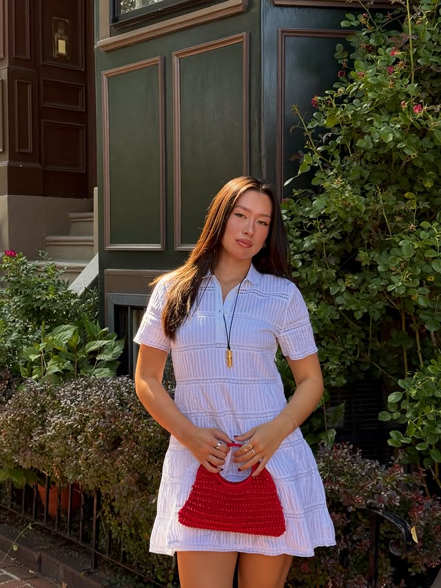 Instagram post by @_mollyfaye for J.Crew. Caption reads: a boston summer in my fav @jcrew dress 🍒....