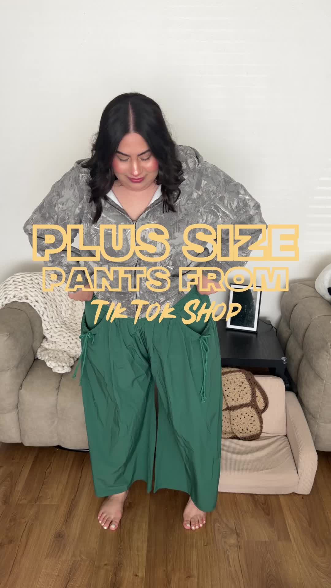 TikTok post by @theebriimariee for Yeokou Fashion. Caption reads: These pants are SO good! I’m wearing them in a XXL....